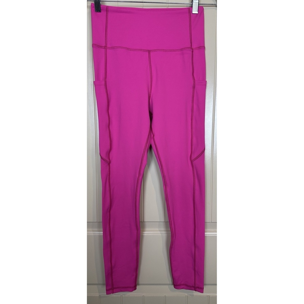 Womens Ankle Leggings bright hot pink sz M thigh pockets GUC